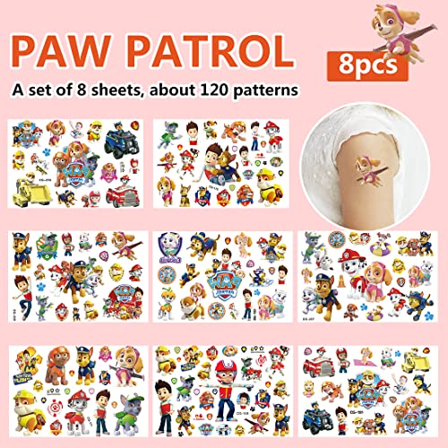 Siphus Tatoos Infantiles Patrulla Dog Canina, 8 Hojas Calcamonias para Niños Tatuajes, Tatuajes Temporales Niños Patrulla Canina, Impermeable Tatuajes, Decoración de Fiestapara Niños Niñas