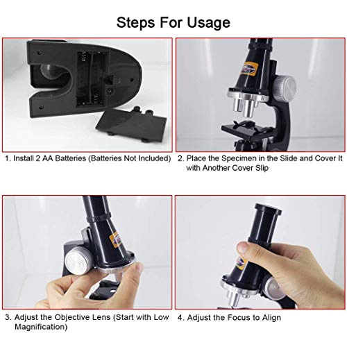 Sipobuy Microscopio para niños, 100x 200x 450x Magnification Children Science Microscope Kit con Luces LED, Mi Primer microscopio de Juguete para educación temprana