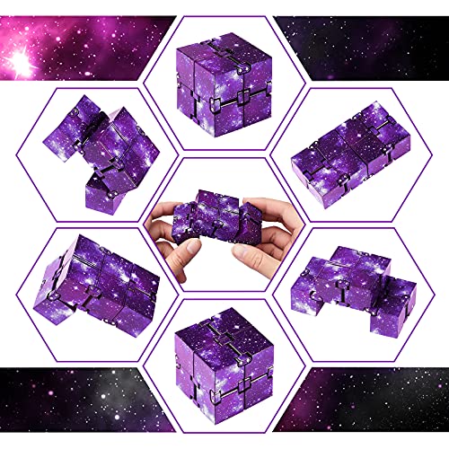 Skylety Juguete de Cubo Infinito Mágico Bloques Fidget, Mini Juguetes Sensoriales de Escritorio Herramienta para Aliviar Estrés Suministro de Juego para Austismo TDAH (Espacio Galaxy Púrpura)