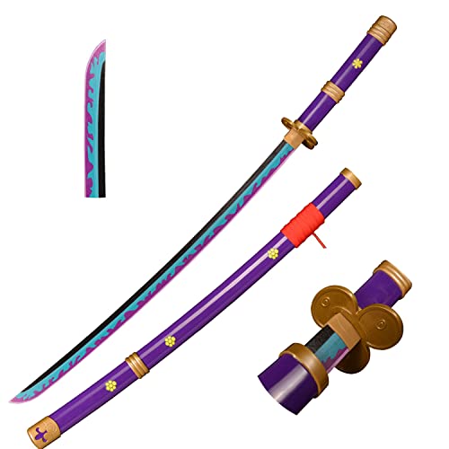 Skyward Blade Espada de madera Roronoa Zoro Katana, espada de samurai japonesa de trama original Anime, Slash de plumas de cielo, Katana de Yama Enma Morada para colección Cosplay de 40 pulgadas