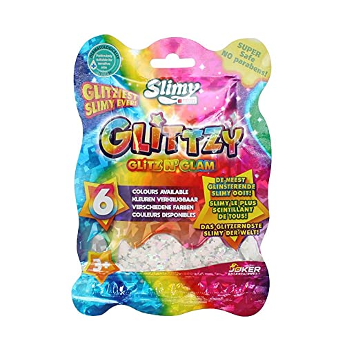 SLIMY Glittzy 90 g en color blanco – Masilla de juguete original Slimy Slime para niños, el más brillante de todos los tiempos, plastilina elástica (juguete a partir de 3 años)