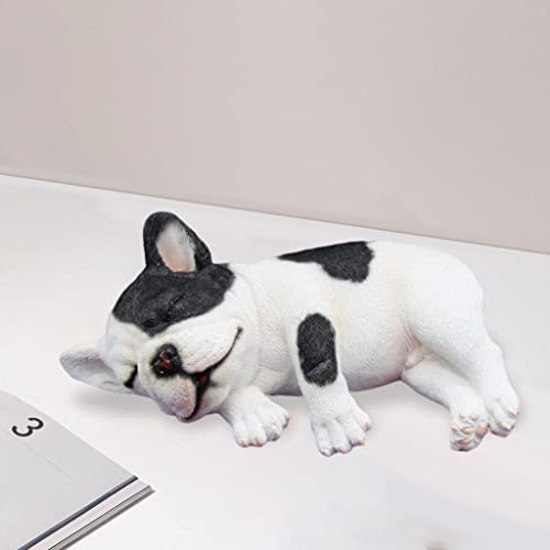 SM SunniMix Figuras de Bulldog Realistas Modelo de Perro Figuras Acostadas Y Soñolientas Juguete Educativo Suministros para Fiestas Aulas Recompensas Colección de - Lado Blanco Negro