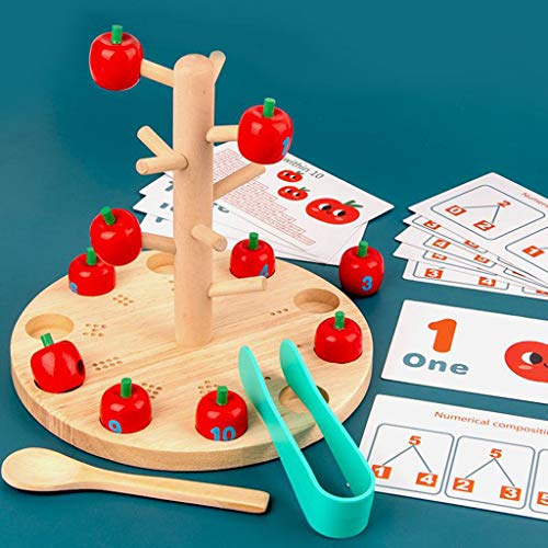 SM SunniMix Juguetes de conteo de Madera Juegos de matemáticas de para niños pequeños Tarjetas de matemáticas Pre jardín de Infantes con Pinzas y Cuchara,