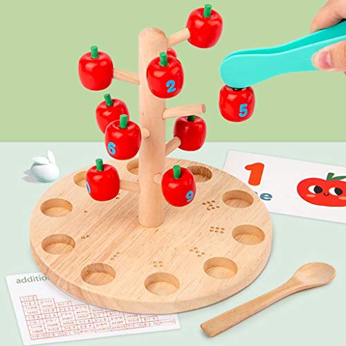 SM SunniMix Juguetes de conteo de Madera Juegos de matemáticas de para niños pequeños Tarjetas de matemáticas Pre jardín de Infantes con Pinzas y Cuchara,