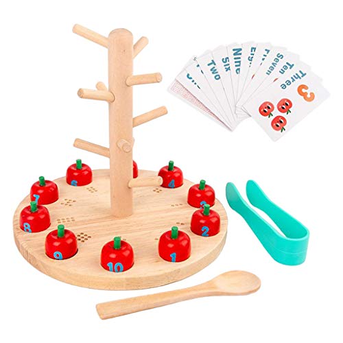 SM SunniMix Juguetes de conteo de Madera Juegos de matemáticas de para niños pequeños Tarjetas de matemáticas Pre jardín de Infantes con Pinzas y Cuchara,