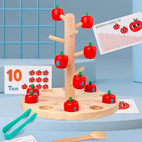 SM SunniMix Juguetes de conteo de Madera Juegos de matemáticas de para niños pequeños Tarjetas de matemáticas Pre jardín de Infantes con Pinzas y Cuchara,