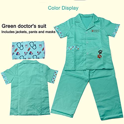 SM SunniMix Niños Fingir Enfermera Preescolar Educational Diversión Actividad Papel Play Play Nurse Disfraz Disfraz Dress Up Toys Playset - Verde