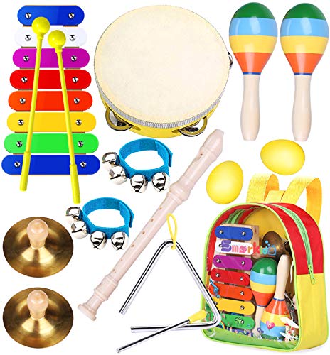 Smarkids juguetes musicales para niños, instrumentos musicales infantiles Juguetes de instrumentos de percusión educativos pandereta xilófono maracas con mochila regalos para bebes niños niñas 3~8 año