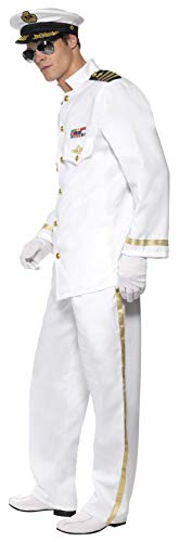 Smiffys Disfraz de capitán Deluxe, Blanco, con Chaqueta, Pantalones, Gorra y Guantes