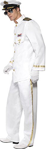 Smiffys Disfraz de capitán Deluxe, Blanco, con Chaqueta, Pantalones, Gorra y Guantes