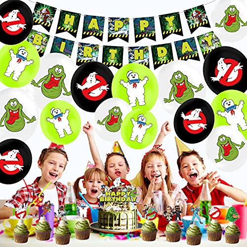 smileh Decoraciones de Cumpleaños Extreme Ghostbusters Globos Pancarta de Feliz Cumpleaños The Real Ghostbusters Adorno para Pastel para Niños Favor de Fiesta Temática Ghostbusters