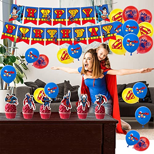 smileh Superman Cumpleaños Fiesta Decoración Superhéroes Globos Vengadores Pancarta de Feliz Cumpleaños Marvel Decoración de Tartas para Niños Superman Favor de Fiesta Temática