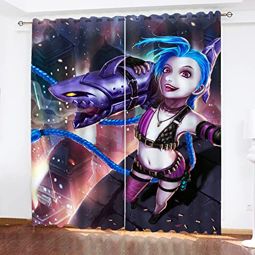 SMNVCKJ League of Legends Jinx - Cortinas opacas con impresión para niños y niñas, dormitorio infantil, cortinas perforadas (18,220 × 215 cm)