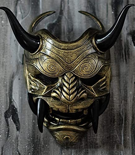 SnowDream Mascarilla de Hannya Halloween de Miedo Kabuki Warrior Demon Mask Adults Totalmente portátil Estilo decoración para el Festival Cosplay Disfraz Party Decoraciones,Latón