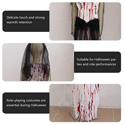 SOIMISS Disfraz de Novia Zombie para Niñas de Halloween Vestido con Velo Diadema Sangrienta Zombie Prom Queen Vestido de Novia para Niño Cosplay Casa Embrujada M (Negro Blanco)