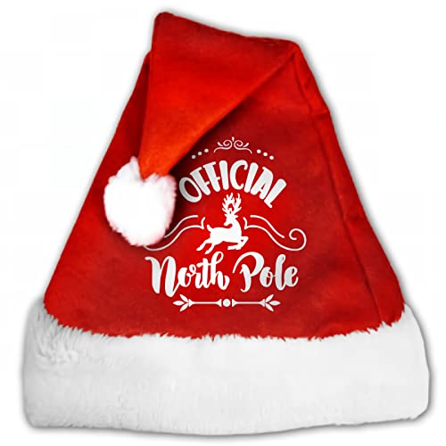 Sombrero de Navidad oficial del polo norte de los hombres y las mujeres de Santa sombrero de felpa rojo para el traje de Navidad, suministros de fiesta de Navidad, regalos de fiesta de vacaciones