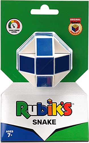 Spin Master Games 6062664 Cube, Rubik's Snake, Juguete de Rompecabezas 3D Azul y Blanco, Curva y Gira en Formas, Objetos y Animales