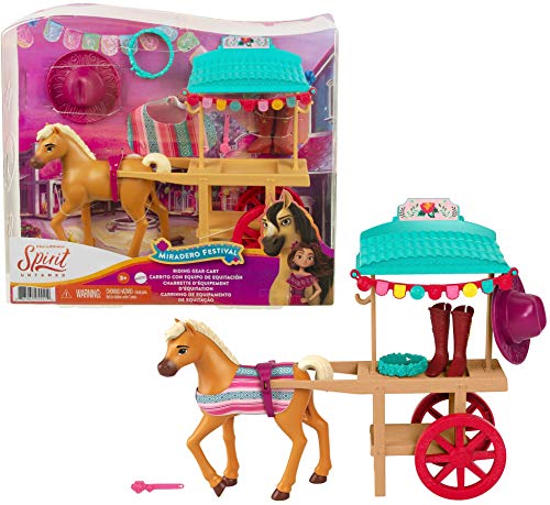 Spirit Stand del Festival con bebidas Poni de juguete con accesorios de festival de caballos (Mattel GXF70)