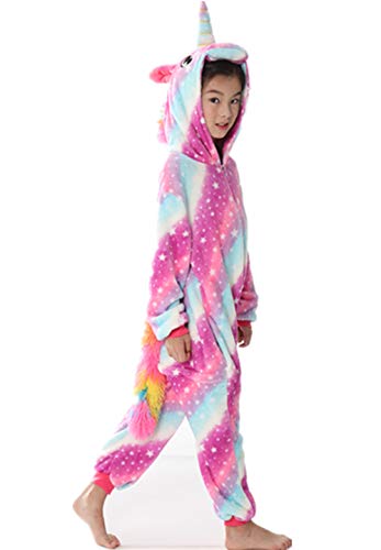 Spphin's Pijama de unicornio para carnaval, Halloween, mono, animal, cosplay, con capucha, para adultos, Star Unicornio-2 (niño), 140