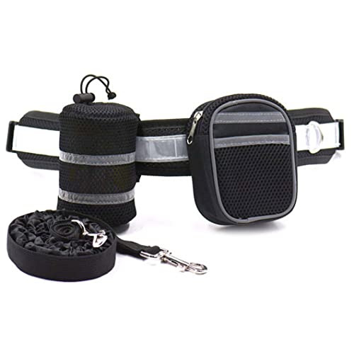 Sraeriot Set de Cuerda de Remolque Pet Correcciã“N Cintura de Cintura Manos Libres Perro Correa Caminar Correa Plomo Jogging Correa elástica con Bolsas de Tira reflexiva Kit de Entrenamiento Negro