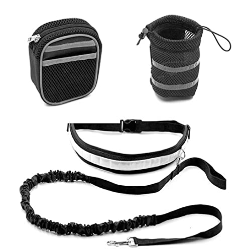 Sraeriot Set de Cuerda de Remolque Pet Correcciã“N Cintura de Cintura Manos Libres Perro Correa Caminar Correa Plomo Jogging Correa elástica con Bolsas de Tira reflexiva Kit de Entrenamiento Negro