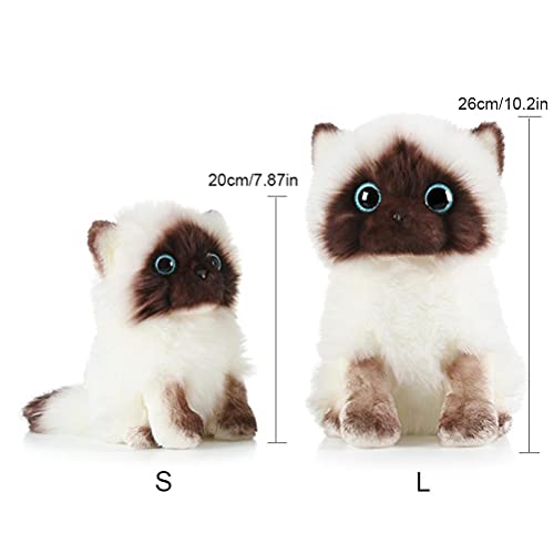 Srliya Juguetes para gatos siameses de peluche realistas, ojos de lentejuelas azules con cara marrón y blanca, regalo de cumpleaños para niños (26 cm)