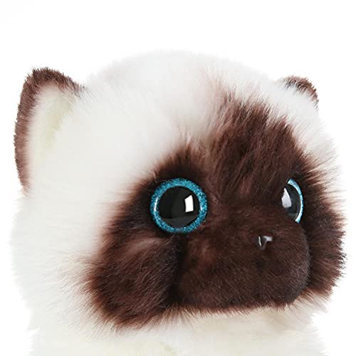 Srliya Juguetes para gatos siameses de peluche realistas, ojos de lentejuelas azules con cara marrón y blanca, regalo de cumpleaños para niños (26 cm)