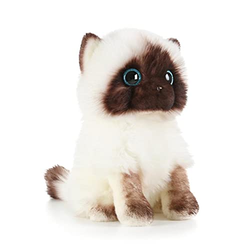 Srliya Juguetes para gatos siameses de peluche realistas, ojos de lentejuelas azules con cara marrón y blanca, regalo de cumpleaños para niños (26 cm)