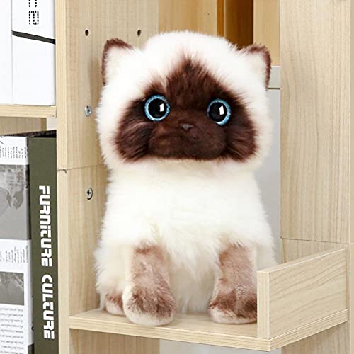 Srliya Juguetes para gatos siameses de peluche realistas, ojos de lentejuelas azules con cara marrón y blanca, regalo de cumpleaños para niños (26 cm)