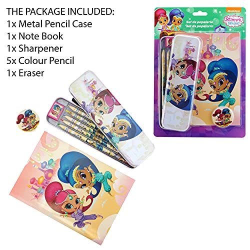 SRV Hub® Juego de papelería con licencia para niños y niñas contiene 5 piezas de papelería para niños a partir de 3 años con personajes de Disney Shimmer and Shine