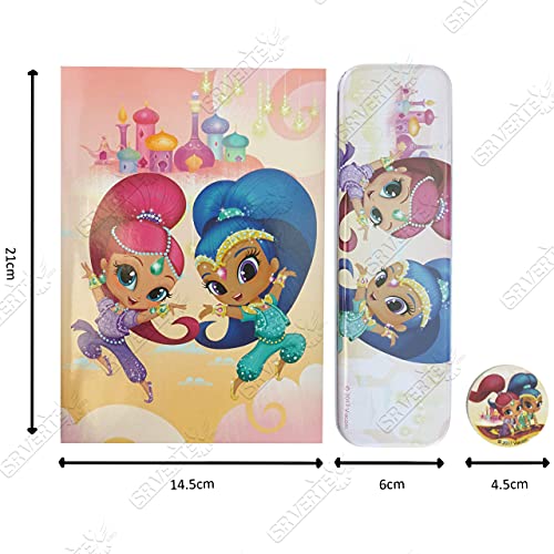 SRV Hub® Juego de papelería con licencia para niños y niñas contiene 5 piezas de papelería para niños a partir de 3 años con personajes de Disney Shimmer and Shine