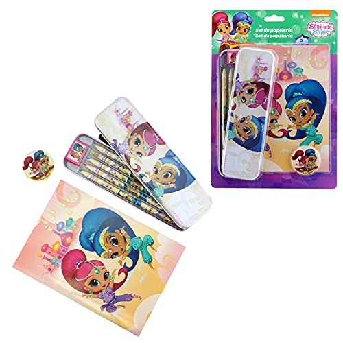 SRV Hub® Juego de papelería con licencia para niños y niñas contiene 5 piezas de papelería para niños a partir de 3 años con personajes de Disney Shimmer and Shine