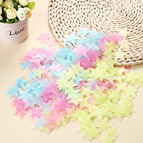 STOBOK 150 unids 3 cm Creativo Pintura Decorativa 3D Estrellas Fluorescentes Pegatinas Luminosa estéreo Pegatinas de Pared para la habitación de los niños