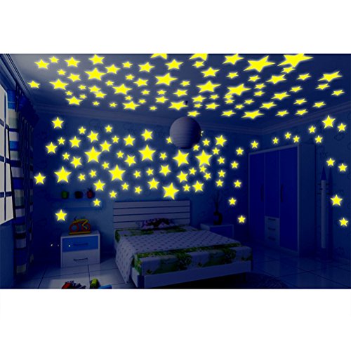 STOBOK 150 unids 3 cm Creativo Pintura Decorativa 3D Estrellas Fluorescentes Pegatinas Luminosa estéreo Pegatinas de Pared para la habitación de los niños