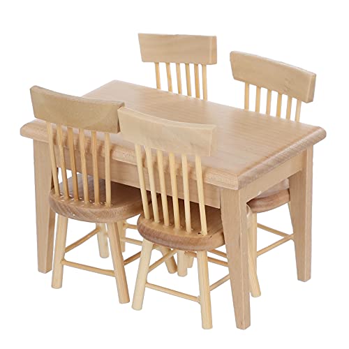 STOBOK Casa de muñecas en miniatura, muebles de comedor, silla de mesa, modelo de juego de madera, mini casa de muñeca, escritorio, silla, kit para restaurante y salón