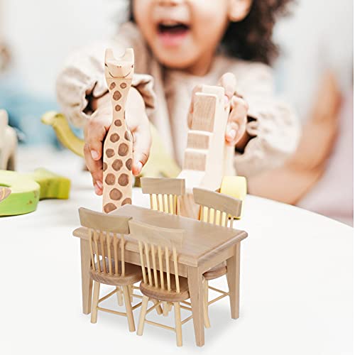 STOBOK Casa de muñecas en miniatura, muebles de comedor, silla de mesa, modelo de juego de madera, mini casa de muñeca, escritorio, silla, kit para restaurante y salón