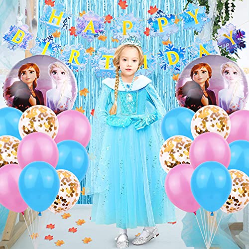 Suministros para Fiestas de Frozen simyron Frozen Balloons Happy Birthday Garland Globos de papel de Aluminio para Niños para Decoración de Fiesta de Cumpleaños para Niños, 27 piezas