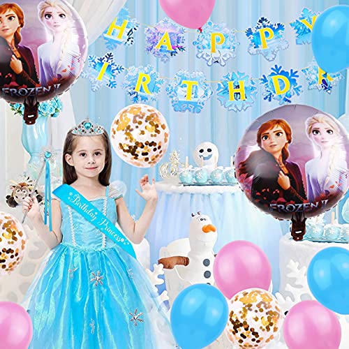 Suministros para Fiestas de Frozen simyron Frozen Balloons Happy Birthday Garland Globos de papel de Aluminio para Niños para Decoración de Fiesta de Cumpleaños para Niños, 27 piezas