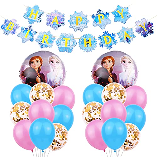 Suministros para Fiestas de Frozen simyron Frozen Balloons Happy Birthday Garland Globos de papel de Aluminio para Niños para Decoración de Fiesta de Cumpleaños para Niños, 27 piezas