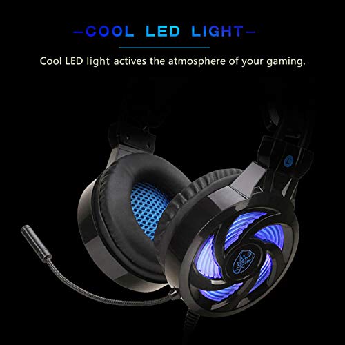 SUN JUNWEI Auriculares para Juegos, Auriculares para PC, Auriculares para Juegos de PC Auriculares para Juegos con micrófono, LED, Cancelación de Ruido y Control de Volumen