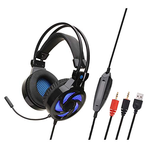 SUN JUNWEI Auriculares para Juegos, Auriculares para PC, Auriculares para Juegos de PC Auriculares para Juegos con micrófono, LED, Cancelación de Ruido y Control de Volumen