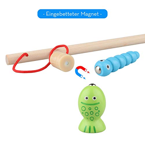 Sunarrive Juego de pesca 3 en 1 de madera – Pesca de peces – Juguete de madera – Montessori – Juguete motricidad – Juguete educativo – Regalo para niños pequeños a partir de 2 3 años