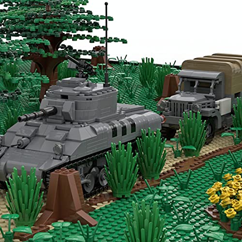 Sunery Escenarios de arquitectura militar, 2328 + STK. WW2, base militar modular para soldados, minifiguras SWAT Team MOC, edificios DIY compatibles con Lego (no incluye depósito, avión, camión)