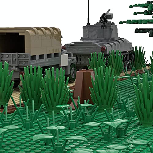 Sunery Escenarios de arquitectura militar, 2328 + STK. WW2, base militar modular para soldados, minifiguras SWAT Team MOC, edificios DIY compatibles con Lego (no incluye depósito, avión, camión)