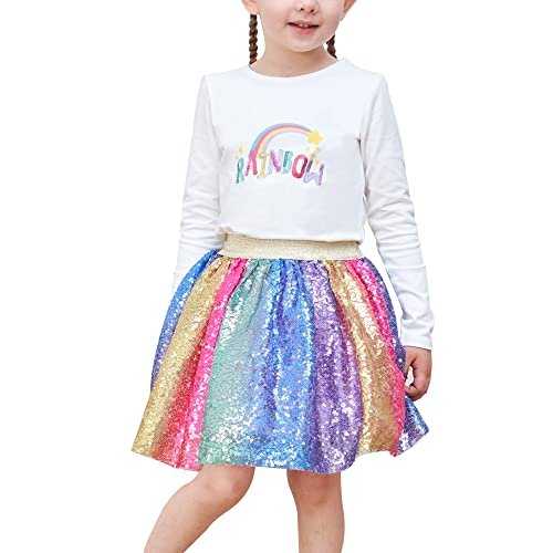 Sunny Fashion Chicas Falda Arco Iris Unicornio Lentejuela Espumoso Tutu Bailando 7-8 años