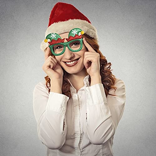 SUNYOK 12pcs Gafas de Navidad Marco de Gafas Navideñas Anteojos de Disfraces de decoración navideña Copas Vasos navideños con Purpurina Fiesta Disfraces Cosplay Decoración Accesorios Photobooth