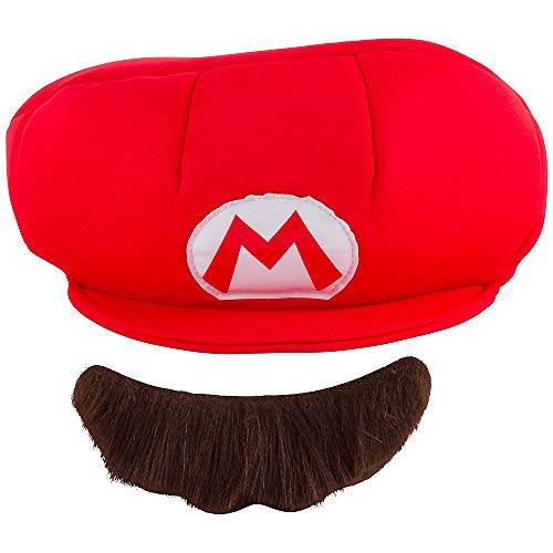 Super Mario 13371 – Gorra y bigote Mario Carnaval para niños, rojo, talla única