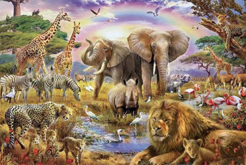 Super Power® 1000 Pedazos Africana Jungla Animales Bosque Bestia Arco Iris Puesta de Sol Paisaje Niños Aprendizaje Cognición Juguetes Adultos Puzzles Juegos Rompecabezas de Inteligencia de Madera