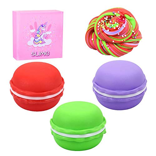 SWZY Fluffy Slime, Butter Slime Set, Fluffy Putty, Red Macaron Slime, Green Macaron Slime, Purple Macaron Slime, DIY Toy Gifts, 3pcs