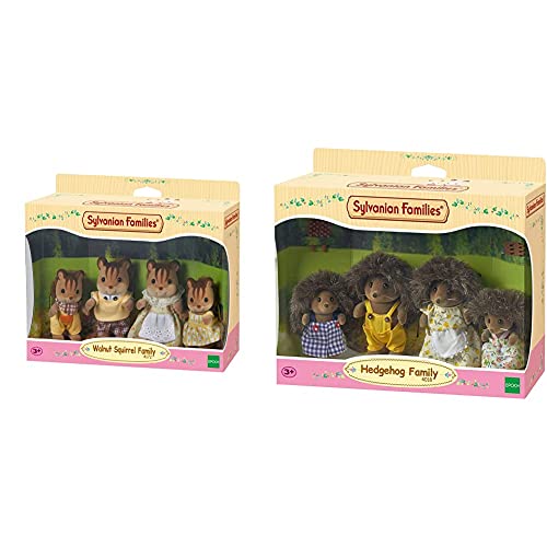 SYLVANIAN FAMILIES Walnut Squirrel Family Mini Muñecas y Accesorios, (Epoch para Imaginar 4172) + Hedgehog Family Mini muñecas y Accesorios,, 20.1 x 15.0 x 5.6 (Epoch para Imaginar 4018)